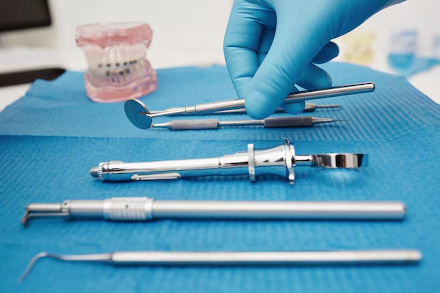 Dental instruments on tray